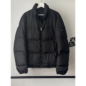 Prada Triangle Piumino Nylon Piuma Puffer Black Down Jacket Nero Monogram